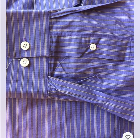 Jack Lipson Men Dress Shirt Fine 2 Ply Yarns Violet Stripe L/S 16 L Cotton - Picture 3 of 6